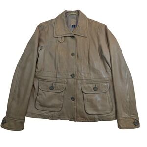 Vintage GAP Women's Beige Genuine Leather Button-Front Jacket Blazer – M READ